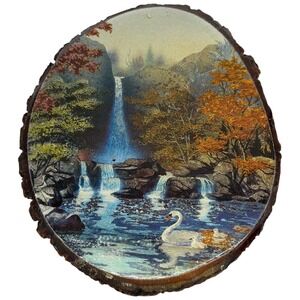 Catskill Game Farm Waterfall Swan‎ Wood Slice Wall Art Made in USA